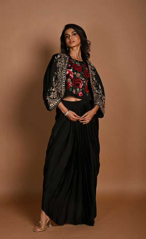 Draped Skirt with Jacket Set