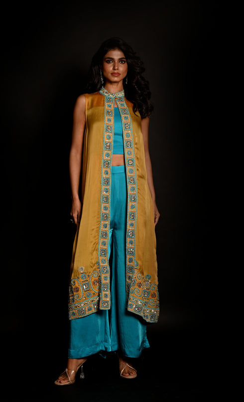 A top and pant set with jacket